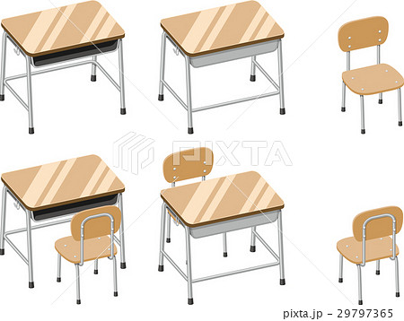 教室の机とイスのイラスト素材