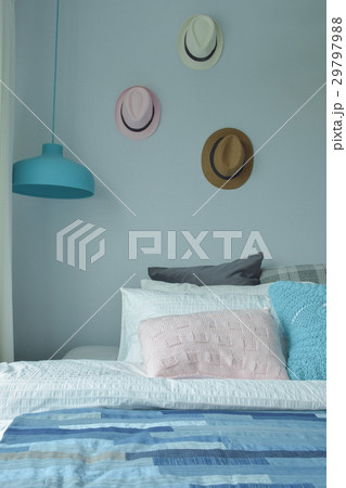 Blue color scheme bedroom interior Blue color scheme bedroom interior 29797988
