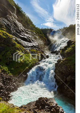 Giant Kjosfossen waterfall in Flam - Norway Giant Kjosfossen waterfall in Flam - Norway 29801312