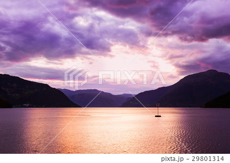 Sunset in fjord Hardanger Norway Sunset in fjord Hardanger Norway 29801314