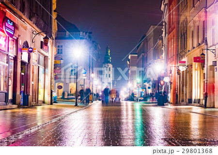 Night street in the Krakow, Poland. 29801368