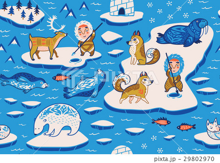 North Pole seamless pattern with wild animals North Pole seamless pattern with wild animals 29802970