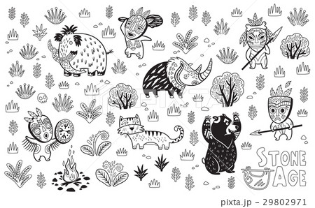 Outline Stone Age vector set Outline Stone Age vector set 29802971