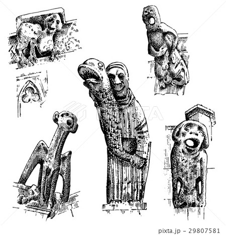set of Gargoyles Chimera of Notre-Dame de Paris set of Gargoyles Chimera of Notre-Dame de Paris 29807581