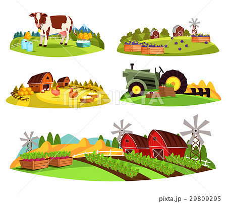 Village Countryside Views On Garden And Barnのイラスト素材