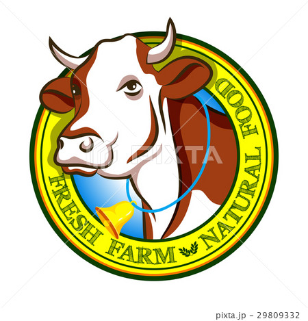 Domestic cow head as milk and food sign 29809332
