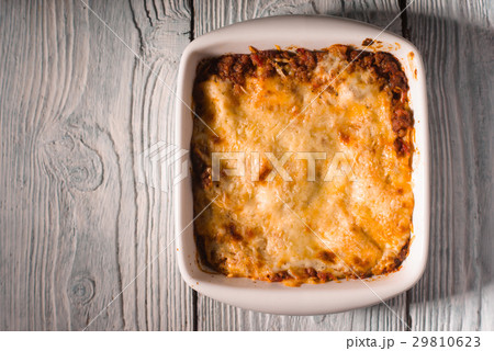 Homemade Meat lasagna on wooden table copy space Homemade Meat lasagna on wooden table copy space 29810623