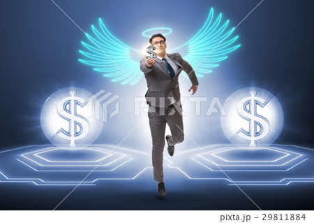 Angel investor concept with businessman with wings Angel investor concept with businessman with wings 29811884