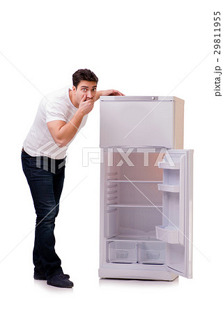 Man looking for food in empty fridge 29811955