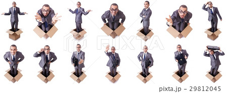 Man in thinking outside the box concept Man in thinking outside the box concept 29812045