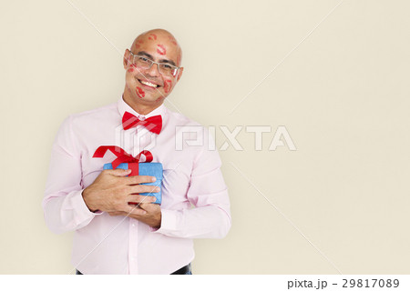 Man Smiling Happiness Lipstick Kiss Gift Present Portrait 29817089