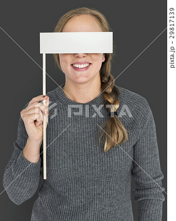 Caucasian Woman Holding Flag Covering Eyes 29817139