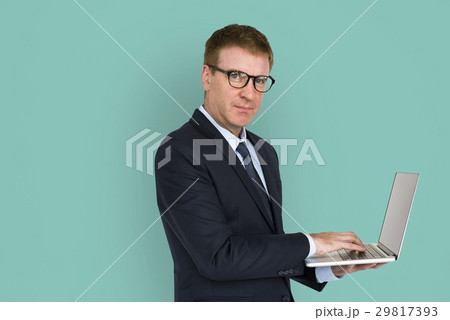 Business Man Concentrating Laptop 29817393
