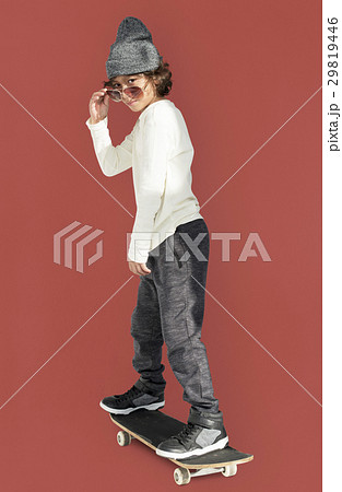 Caucasian Little Boy Adorable Skateboarding Caucasian Little Boy Adorable Skateboarding 29819446