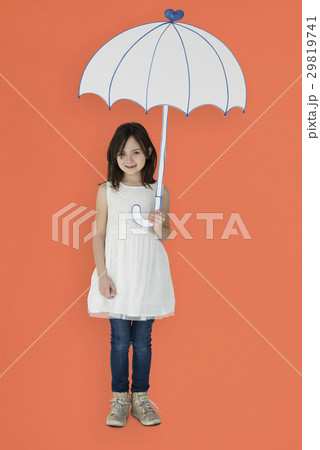 Portrait of a Little Caucasian Girl Smiling with an Umbrella Isolated Portrait of a Little Caucasian Girl Smiling with an Umbrella Isolated 29819741