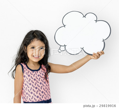 Little Girl Holding Chat Box Smiling Adorable 29819916