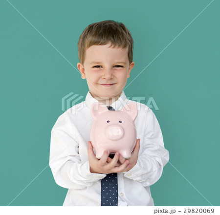 Kid Studio Shoot Gesture Piggybank Holding 29820069