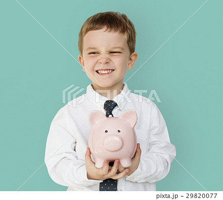 Kid Studio Shoot Gesture Piggybank Holding 29820077