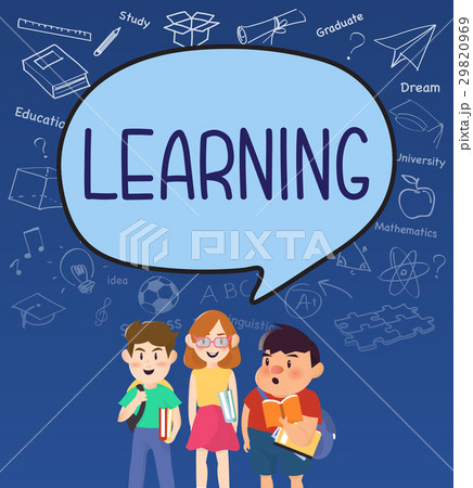 Girls and boys pupils with learning speakbubble. 29820969