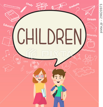 Girls and boys pupils with children speakbubble. 29820973