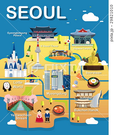 Map Of Seoul Attractions Vector And Illustration のイラスト素材