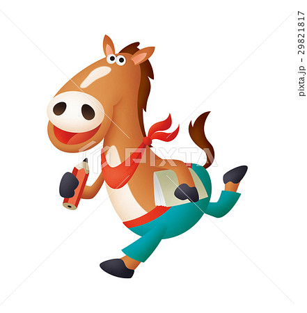 馬と鉛筆とノート 馬キャラクターのイラスト素材
