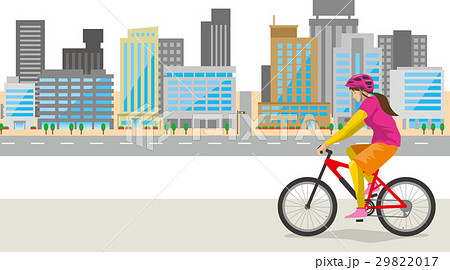 街中をサイクリングするイメージイラスト 女性 のイラスト素材 2917