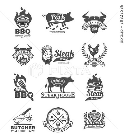 Set grill and barbecue badges, stickers, emblems 29822586