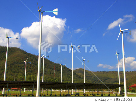 Wind turbine farm with blue sky and clouds Wind turbine farm with blue sky and clouds 29823052