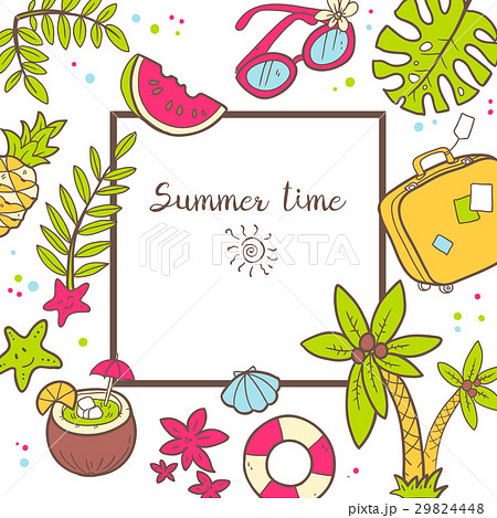 Vector cute doodle background Summer time. Square 29824448