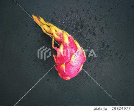 Top View Dragon Fruit Black Background Along 29824977