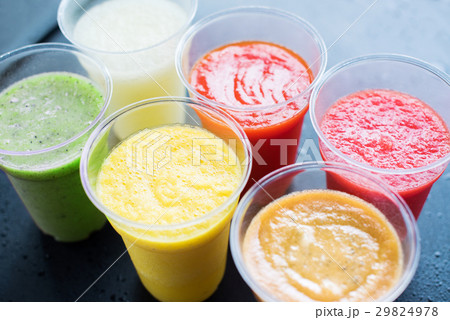 Colored Smothies Take Away in Plastic Colored Smothies Take Away in Plastic 29824978