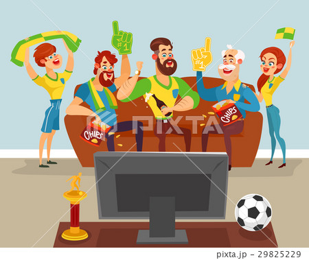 Cartoon family watching a football match on TV 29825229