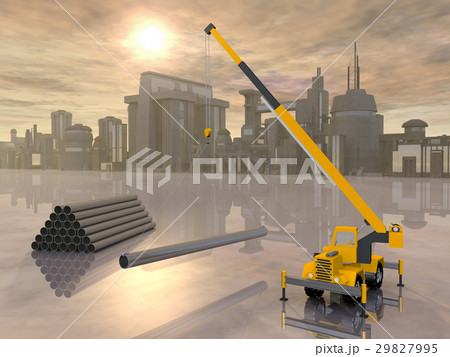 Crane in front of a city landscape 29827995