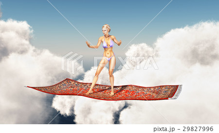 Woman on a flying carpet over the clouds 29827996