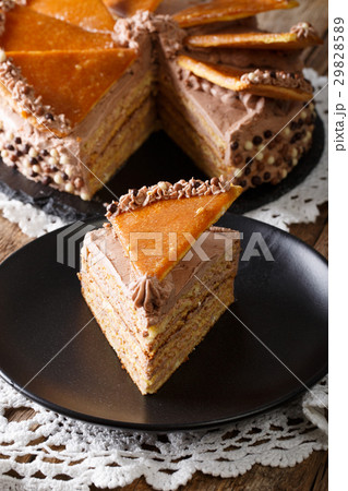 piece of Hungarian Dobos cake with caramel 29828589
