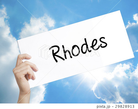 Rhodes Sign on white paper. Man Hand Holding  29828913