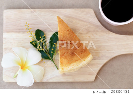 Japanese style Cheesecake, top view on wood plate. 29830451