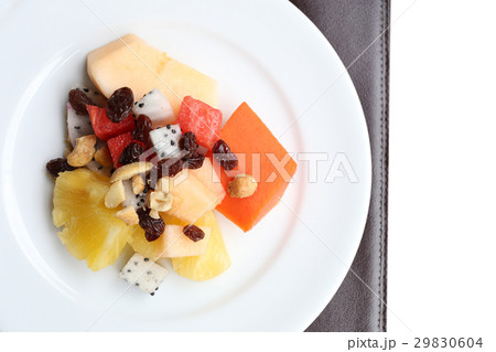 Fruit salad on white dish. 29830604