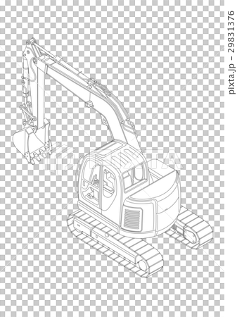 ショベルカー線画のイラスト素材