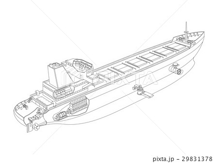 タンカー船線画 タンカー船内部構造のイラスト素材