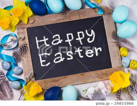 Easter frame with painted eggs and flowers 29833966