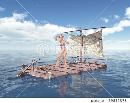 Woman On A Raftのイラスト素材