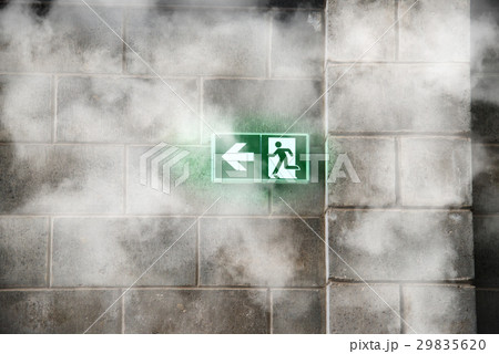 Emergency Fire Exit with fire smoke Emergency Fire Exit with fire smoke 29835620