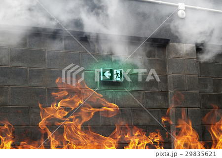 Emergency Fire Exit  with fire and smoke 29835621