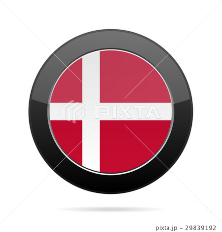 Flag of Denmark. Shiny black round button.