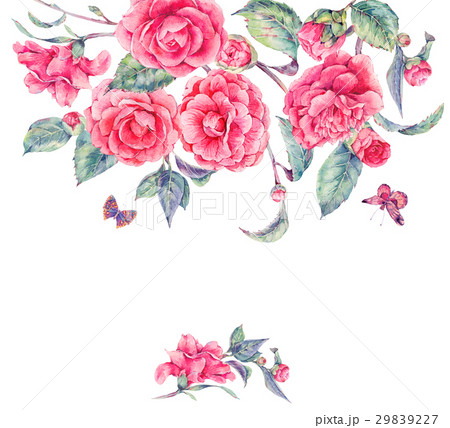 Vintage watercolor garden flowers with pink 29839227