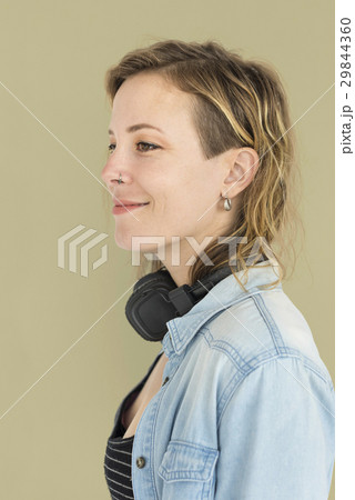 Caucasian Lady Listening Music Headphones Caucasian Lady Listening Music Headphones 29844360