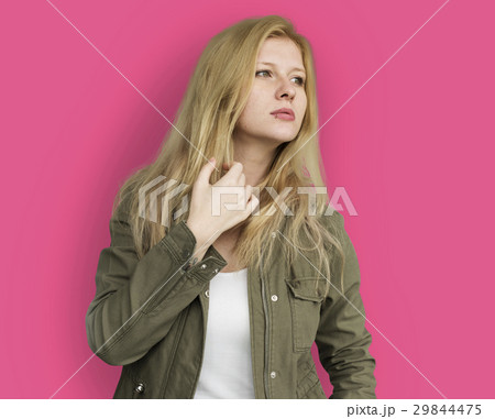 Portrait of Young Adult Blonde Caucasian Woman With Jacket Portrait of Young Adult Blonde Caucasian Woman With Jacket 29844475