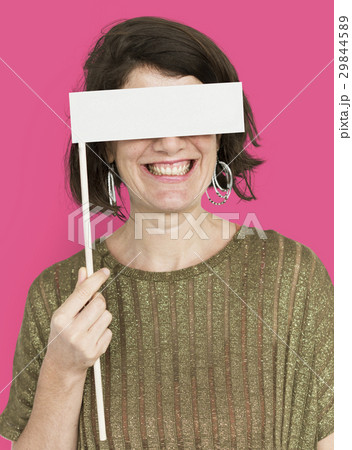 Caucasian Woman Holding Flag Covering Eyes 29844589
